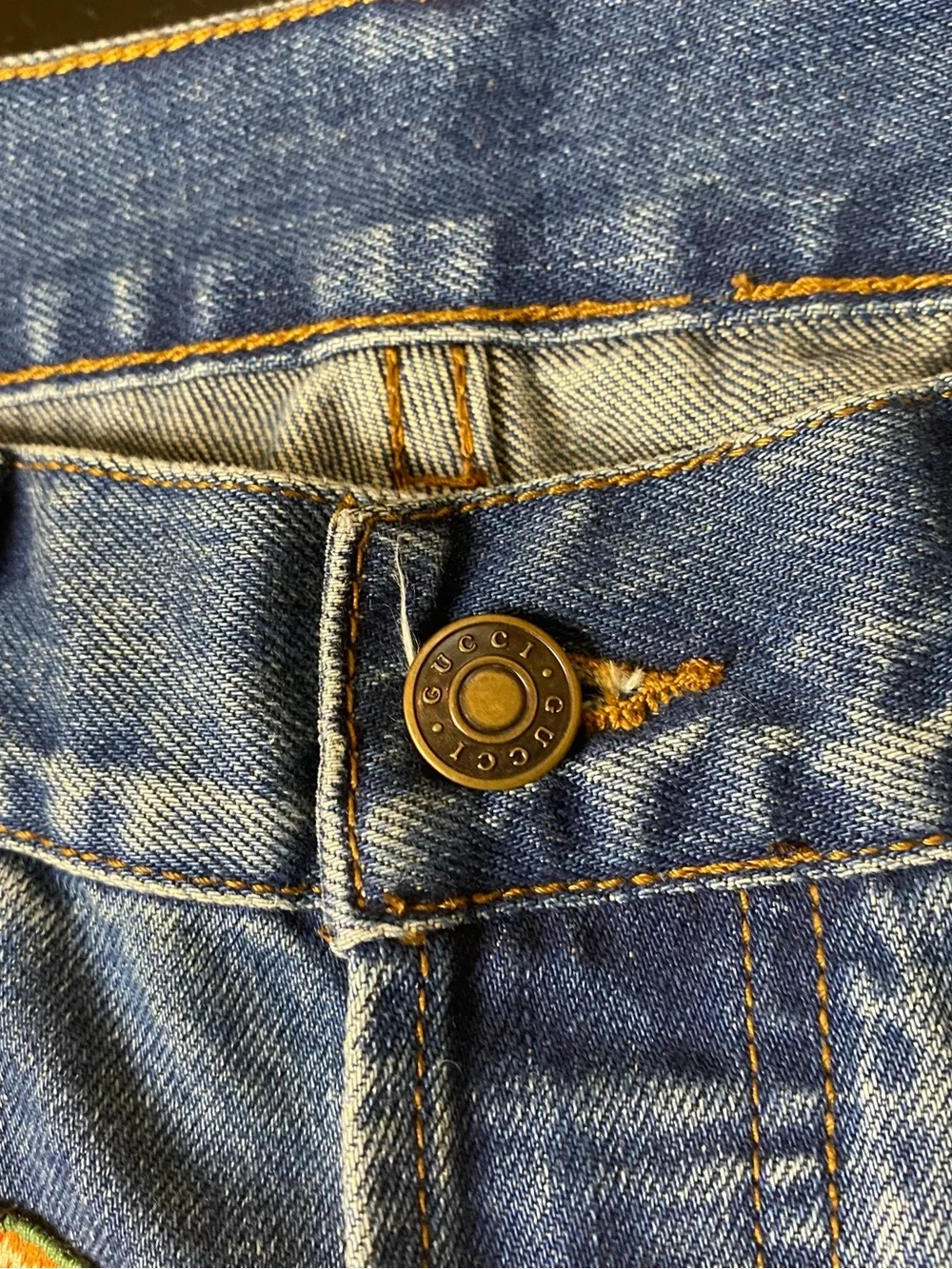 Gucci Blue Denim Skinny Jeans with Red Snake and Orange Flower Embroidery